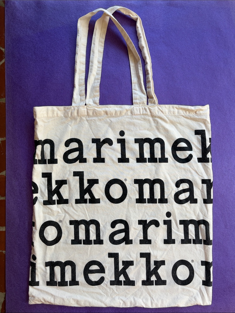 Marimekko Off-White Cotton Tote Bag with Black Logo Print